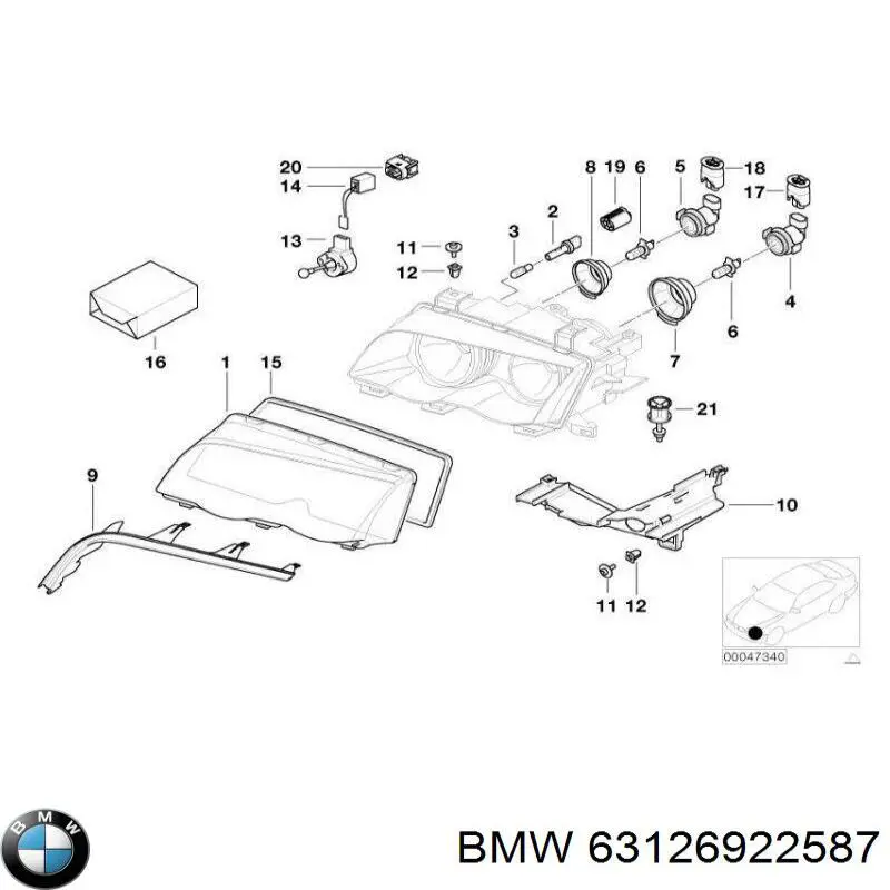 Стекло фары левой 63126922587 BMW