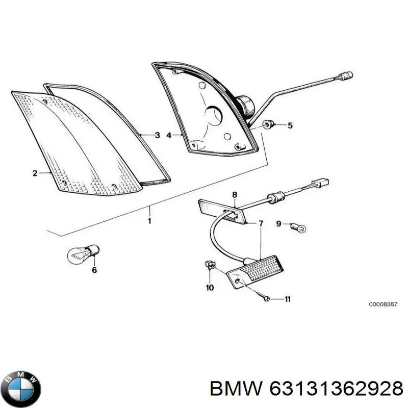 Стекло указателя поворота правого BMW 63131362928