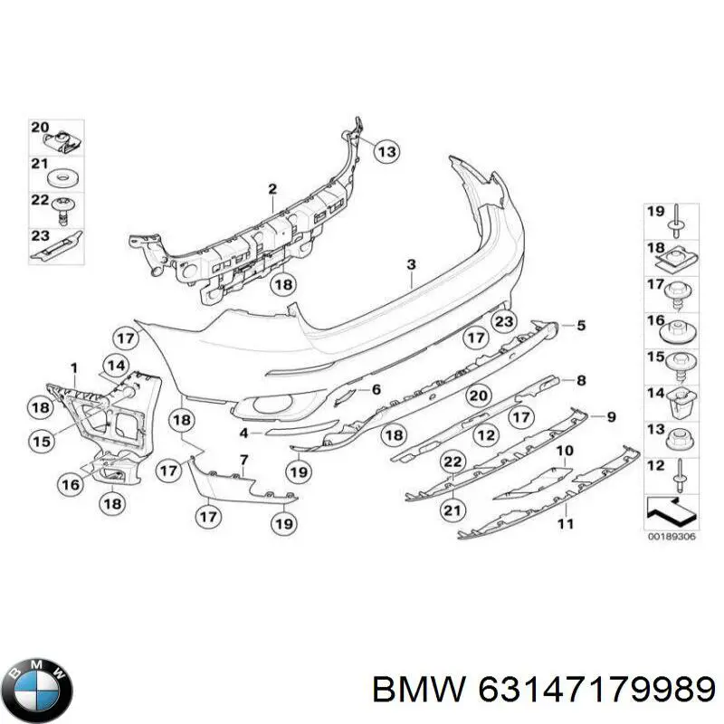 Левый отражатель заднего бампера 63147179989 BMW