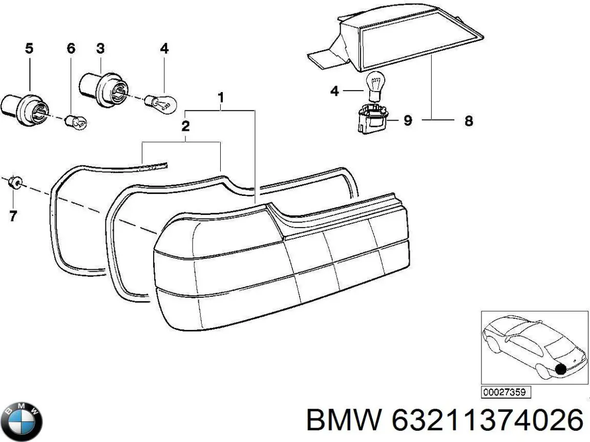 Фонарь задний правый BMW 63211374026 цена, от 17.27 USD