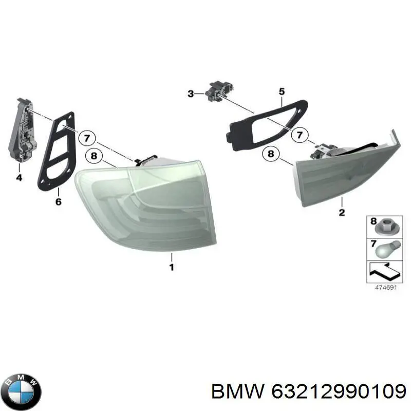 63212990109 BMW фонарь задний левый внешний