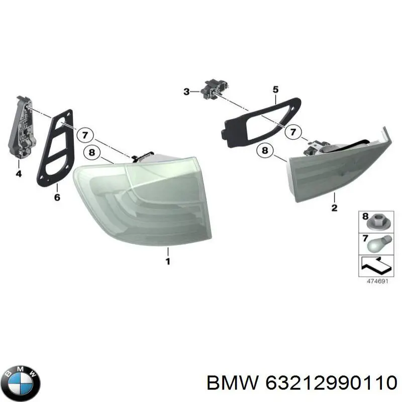 63212990110 BMW lanterna traseira direita externa