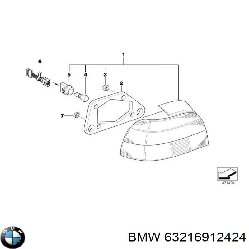 Фонарь задний правый 63216912424 BMW