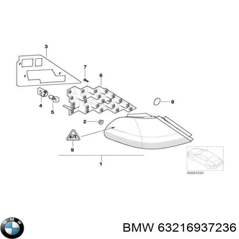 Фонарь задний правый внешний BMW 63216937236