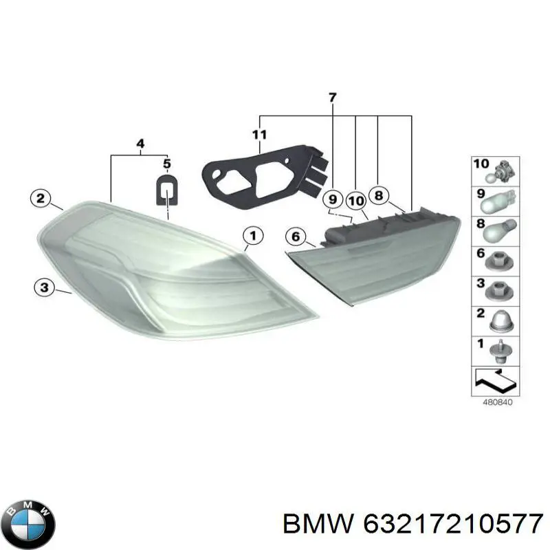 Фонарь задний левый 63217210577 BMW