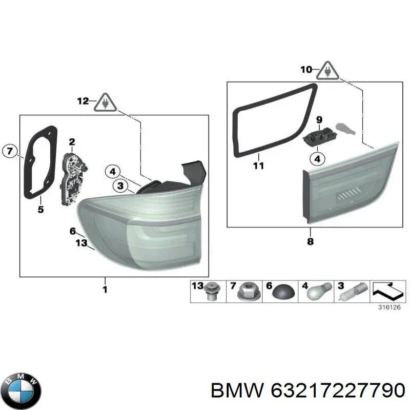 Фара задняя правая внешняя BMW 63217227790 цена, от 148.43 USD