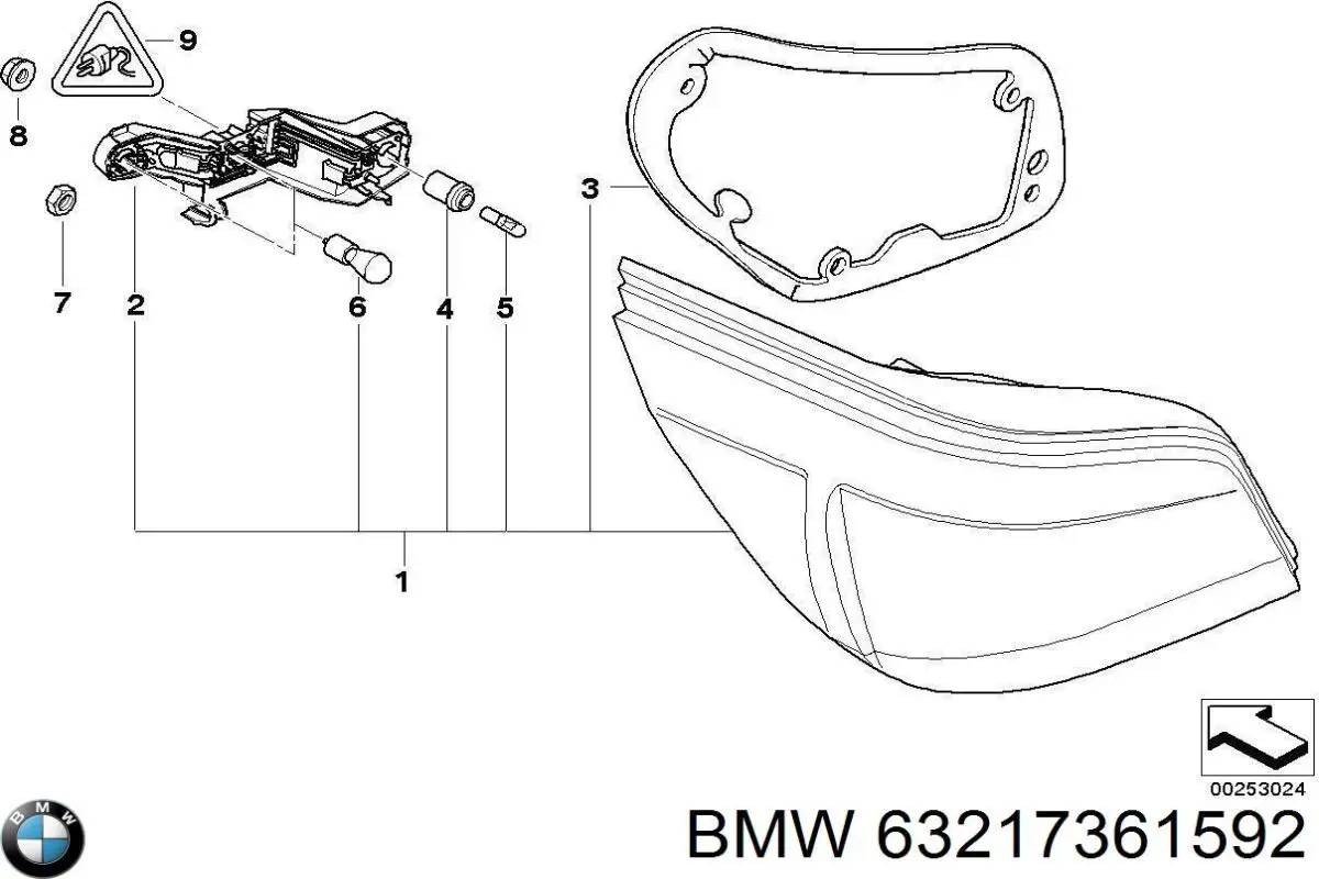 Фонарь задний правый BMW 63217361592 цена, от 244.19 USD