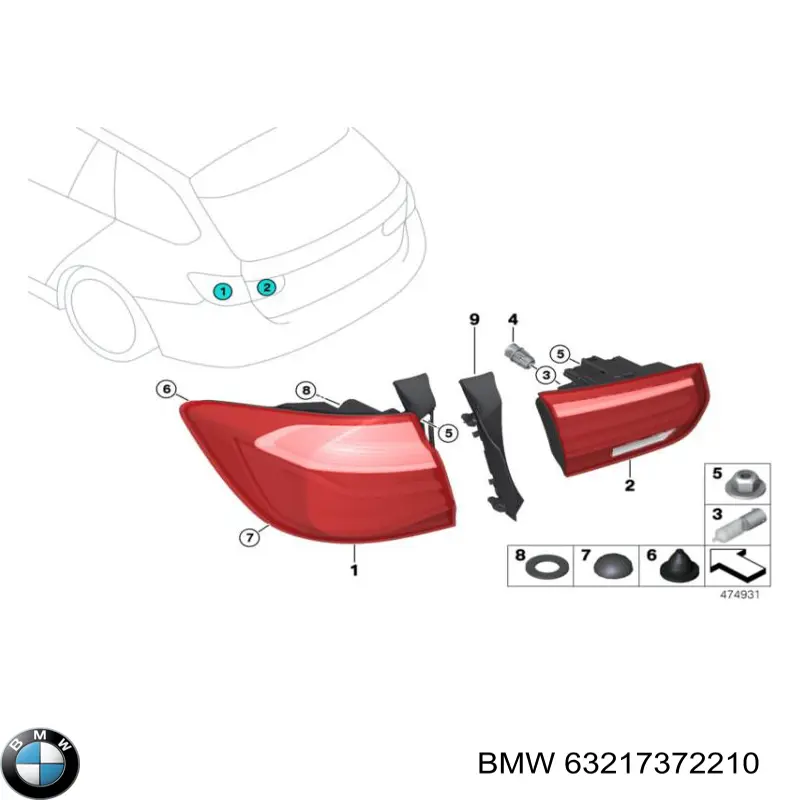 Фонарь задний правый внешний 63217372210 BMW