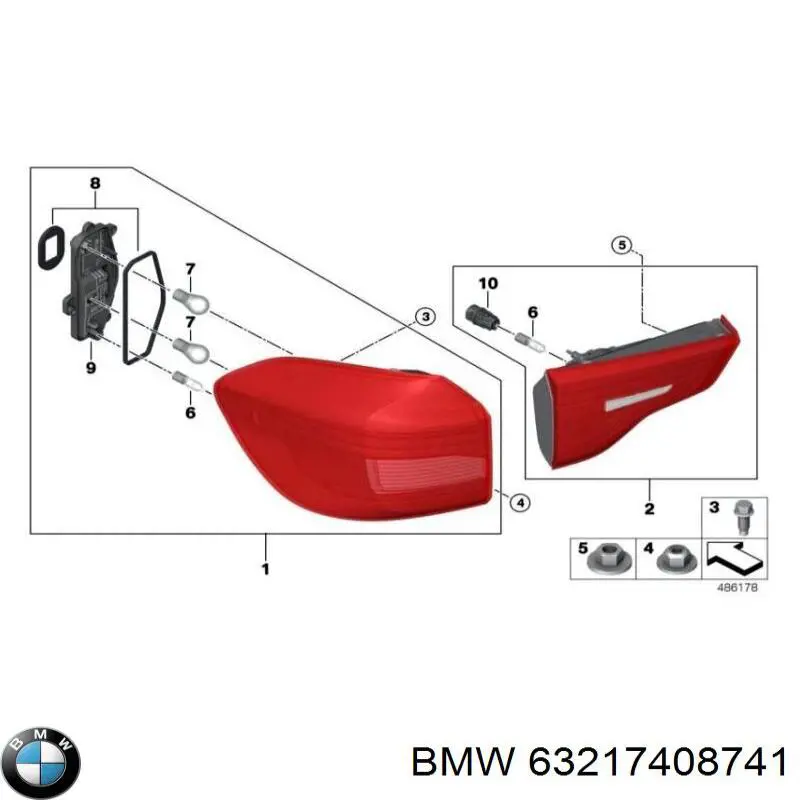 Фонарь задний левый, внутренний BMW 63219853375 цена, от 37.67 USD