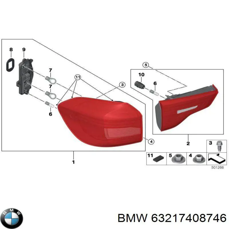 Фонарь задний правый, внутренний BMW 63217408746 цена, от 42.33 USD
