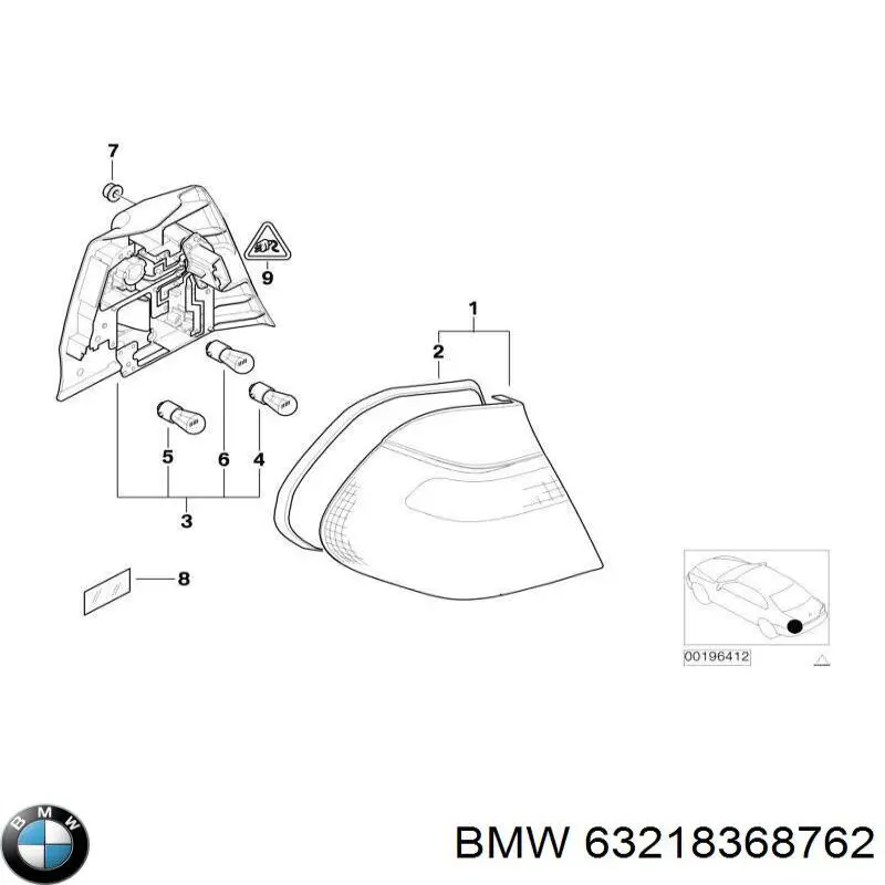 Купить 63218368762 BMW Фонарь задний правый, внешний