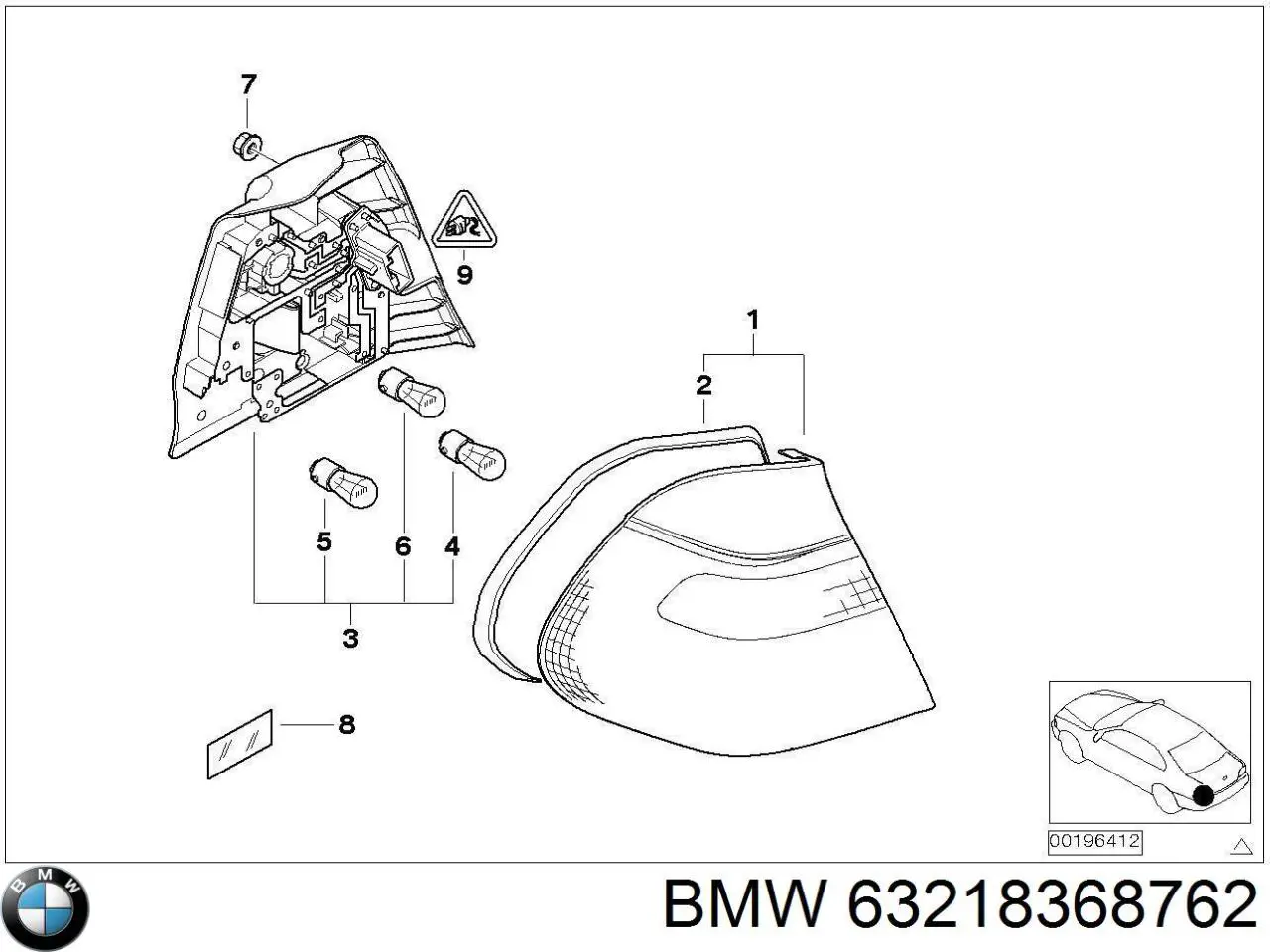 63218368762 BMW Задний правый внешний фонарь