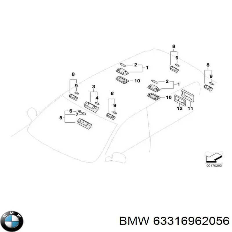 Купить 63316962056 BMW Плафон освещения салона (кабины) задний