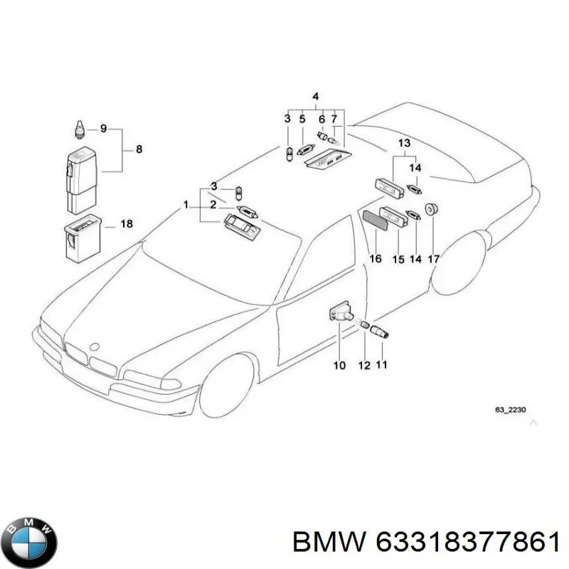 Плафон освещения салона (кабины) задний 63318377861 BMW