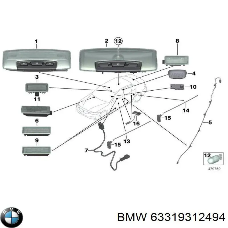 Плафоны внутреннего освещения BMW 63319312494 цена, от 11.40 USD