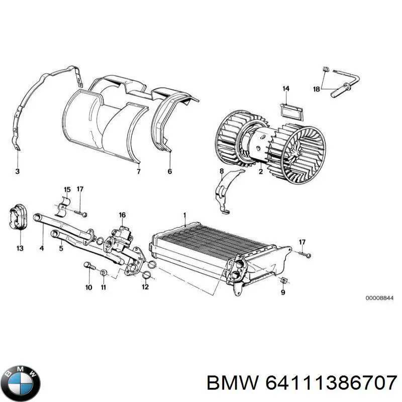 Кран печки 64111386707 BMW