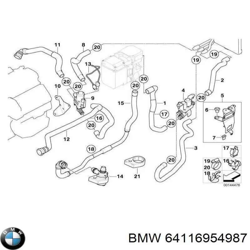 64116954987 BMW помпа водяная (насос охлаждения, дополнительный электрический)