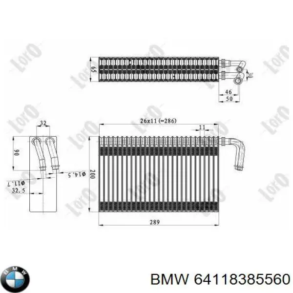 Радиатор испарителя кондиционера BMW 64118385560 цена, от 11.84 USD
