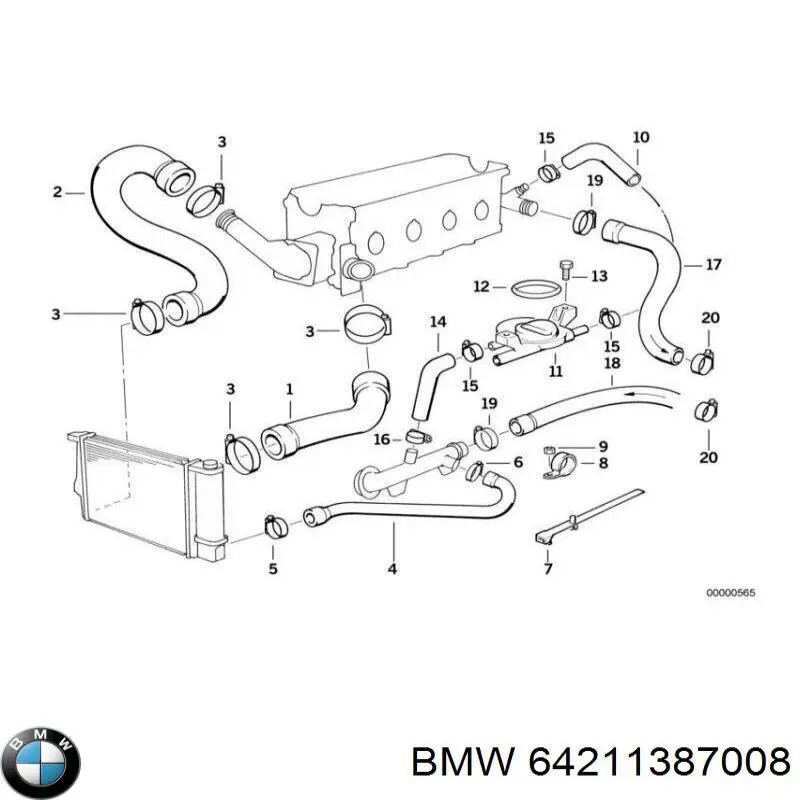 Патрубок системи охолодження 64211387008 BMW