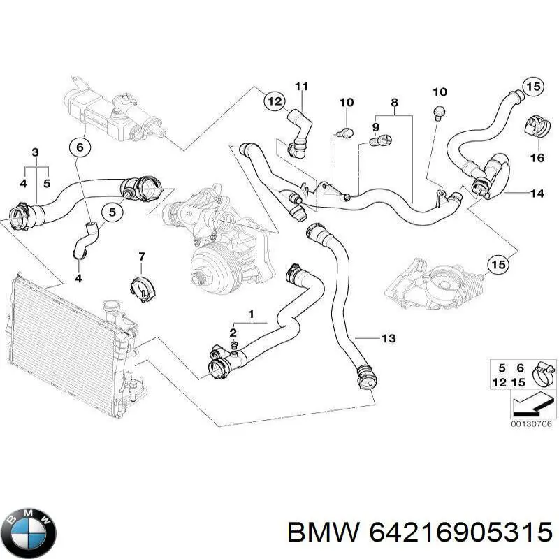 Патрубок системи охолодження 64216905315 BMW