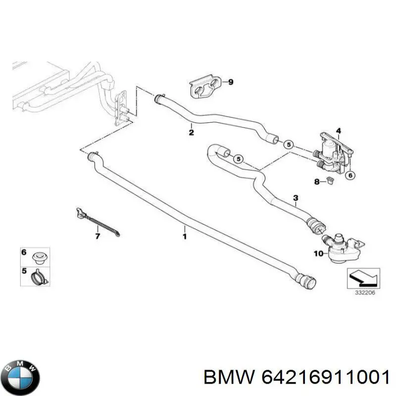 64216911001 BMW Шланг системы охлаждения