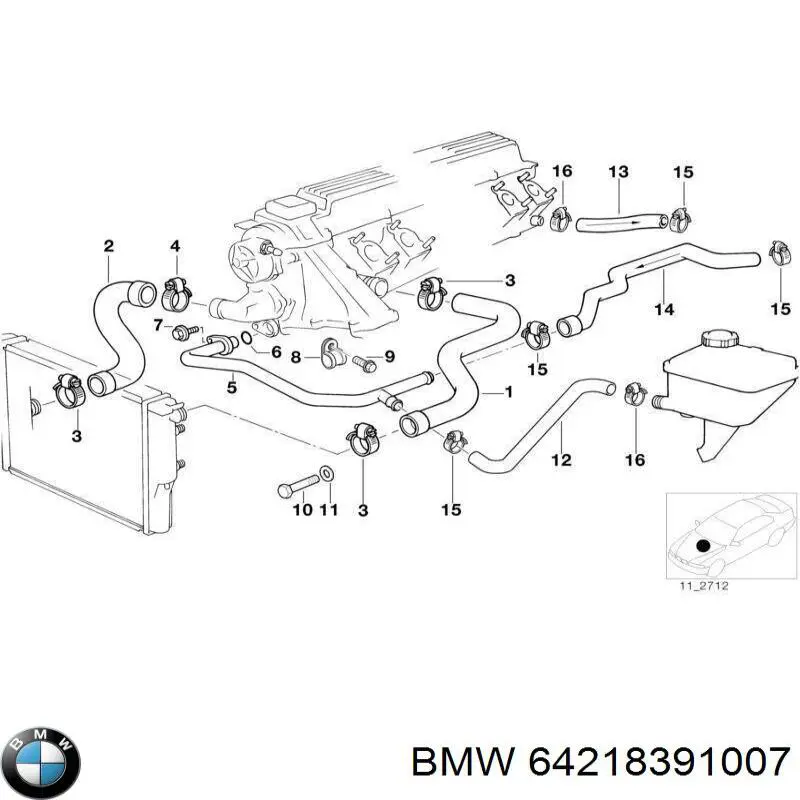 64218391007 BMW mangueira (cano derivado do sistema de esfriamento)