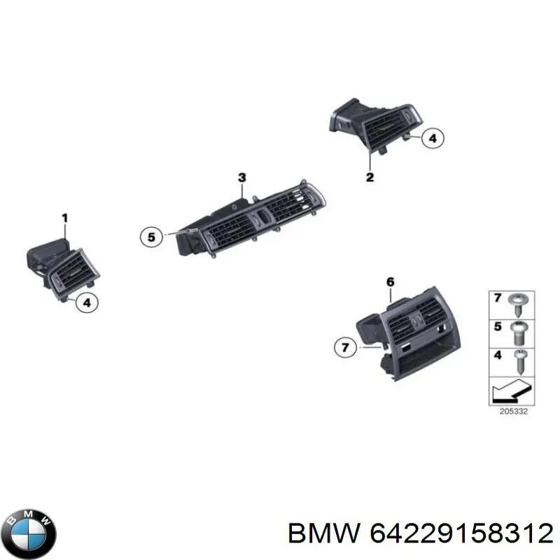 64229158312 BMW grelha de ventilação de salão no "painel de instrumentos"