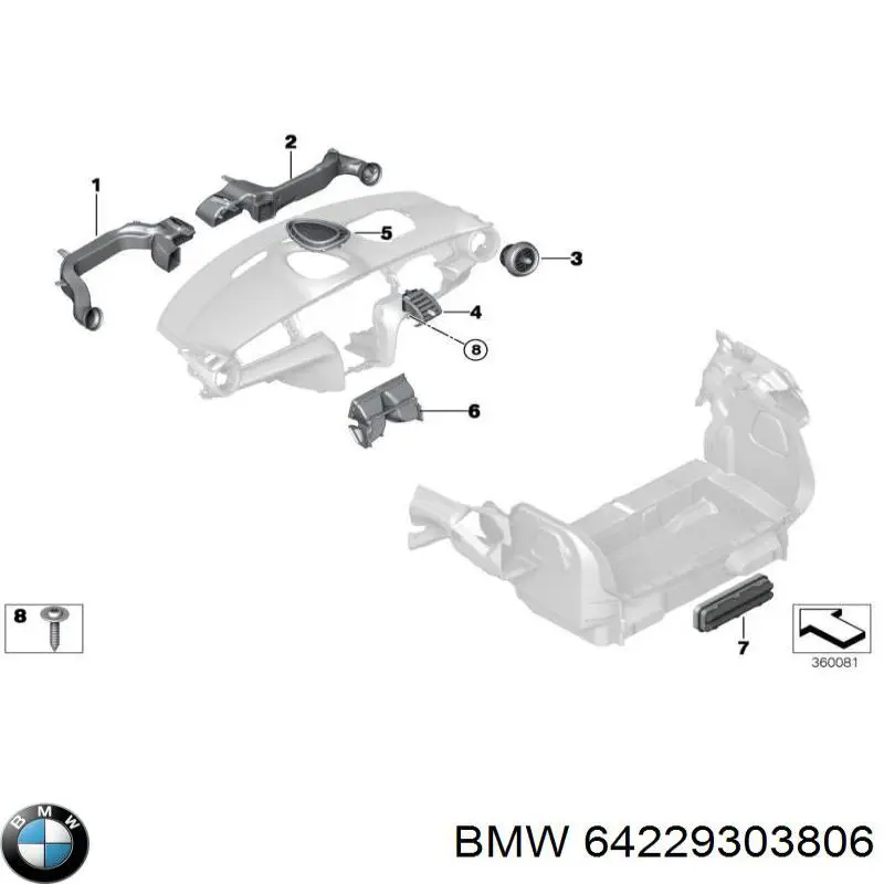 Решетка вентиляции салона задняя BMW 64220302763 цена, от 12.56 USD