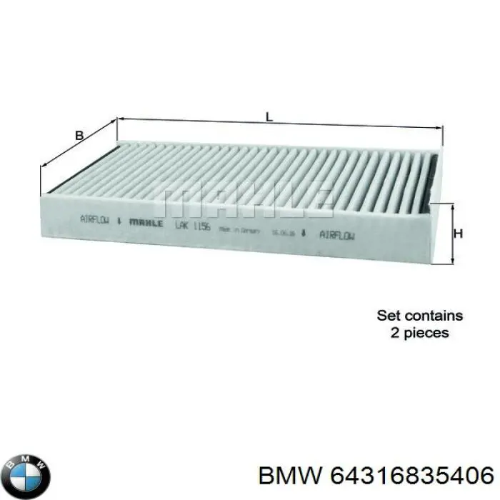 Фильтр воздушный отопителя BMW 64316835406 цена, от 34.96 USD