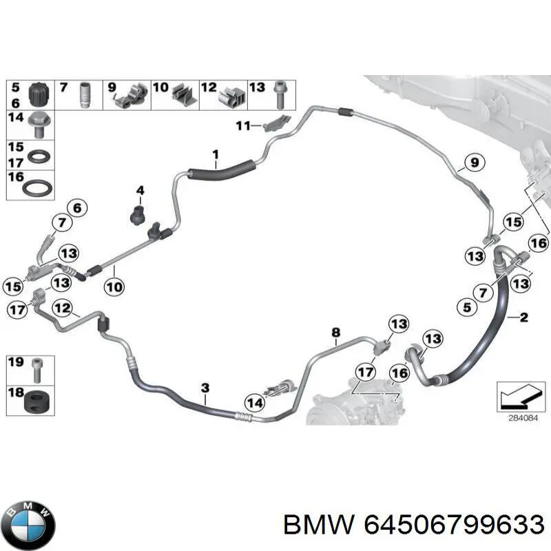 Шланг кондиционера, от компрессора к радиатору 64506799633 BMW