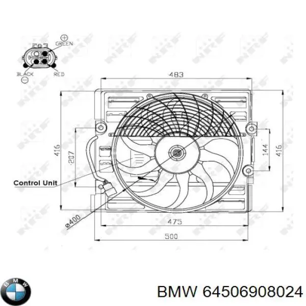 64506908024 BMW диффузор радиатора охлаждения, в сборе с мотором и крыльчаткой