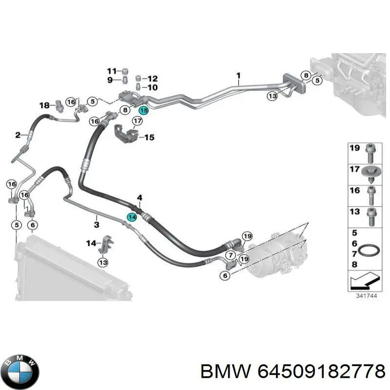 Шланг кондиционера, от заднего испарителя к компрессору BMW 64509182778 цена, от 31.67 USD