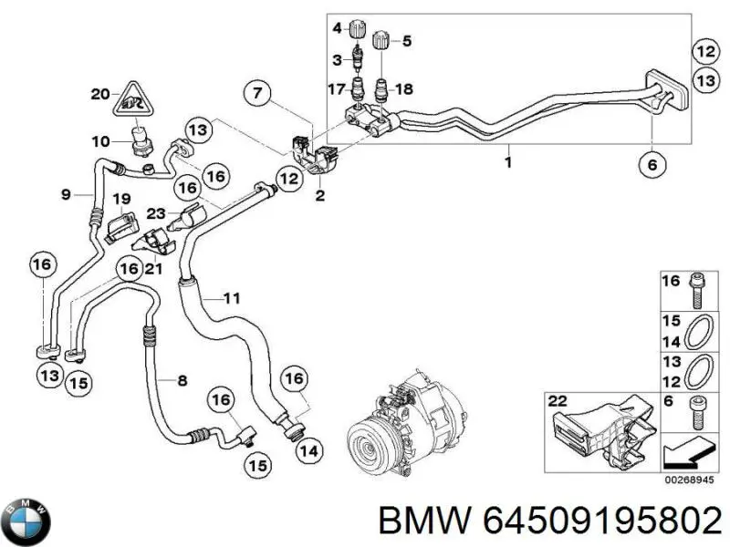 64509195802 BMW mangueira de aparelho de ar condicionado, desde o compressor até o radiador