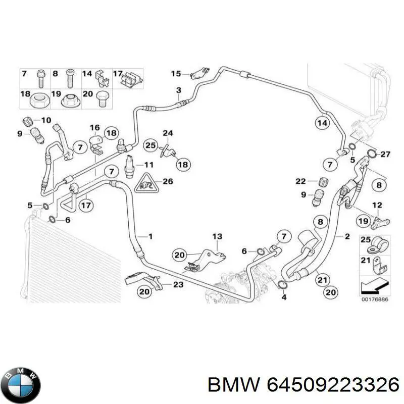 64534138518 BMW mangueira de aparelho de ar condicionado, desde o compressor até o radiador