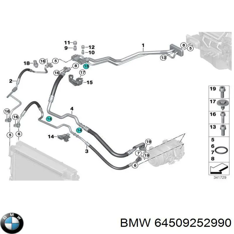 64509252990 BMW mangueira de aparelho de ar condicionado, desde o compressor até o radiador