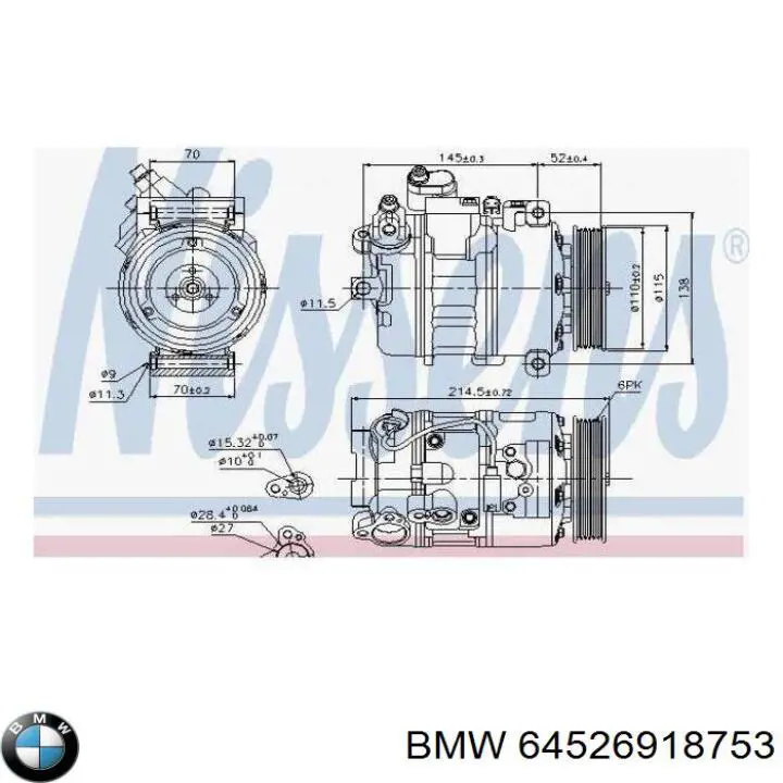 Компрессор кондиционера 64526918753 BMW