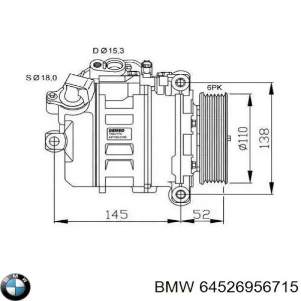 Компрессор кондиционера 64526956715 BMW
