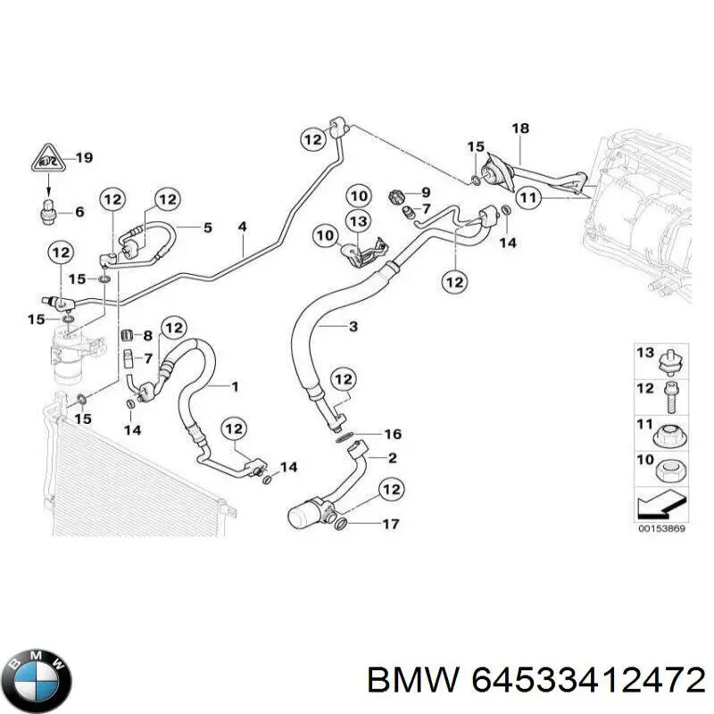 Купить 64533412472 BMW Шланг кондиционера, от радиатора к осушителю