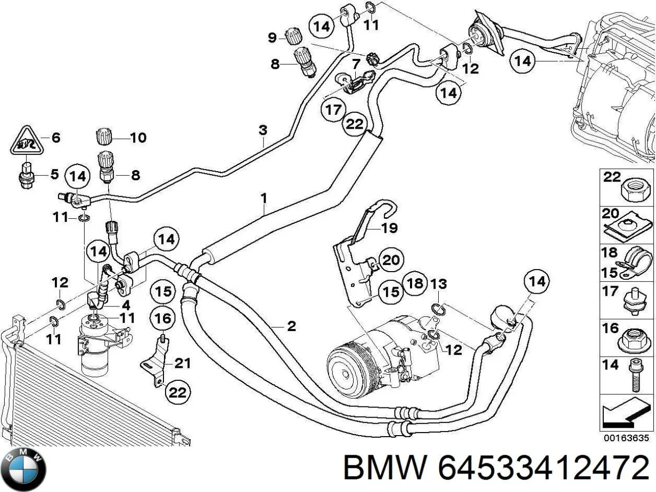 64533412472 BMW Шланг кондиционера, от радиатора к осушителю
