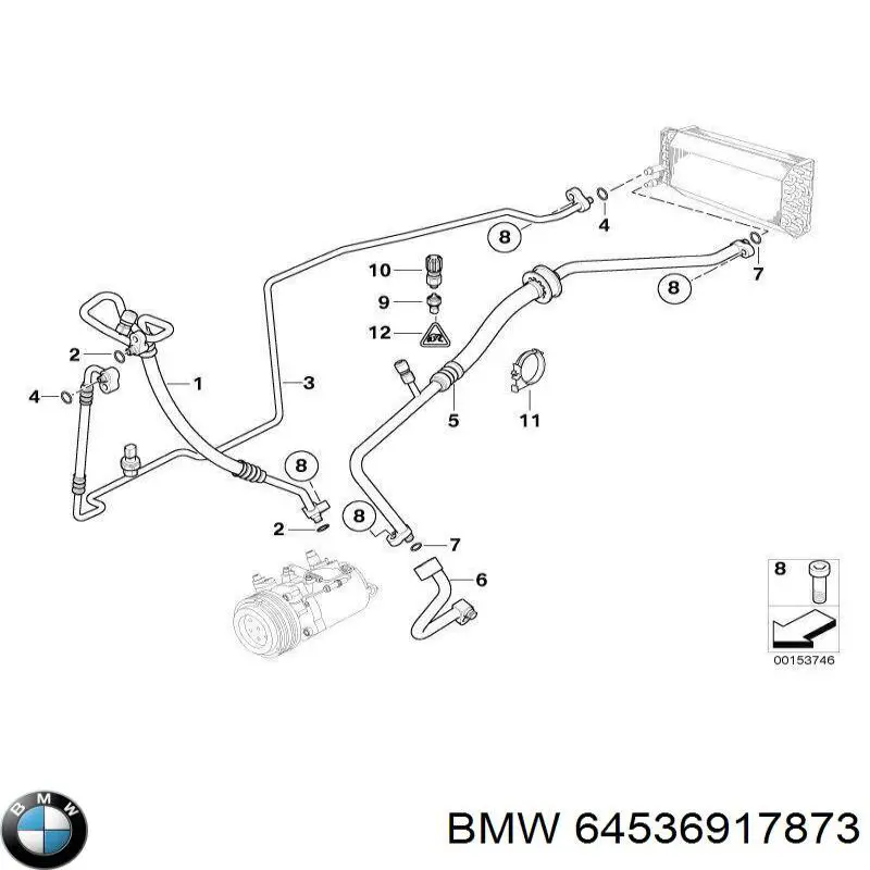 64536917873 BMW шланг кондиционера, от компрессора к радиатору