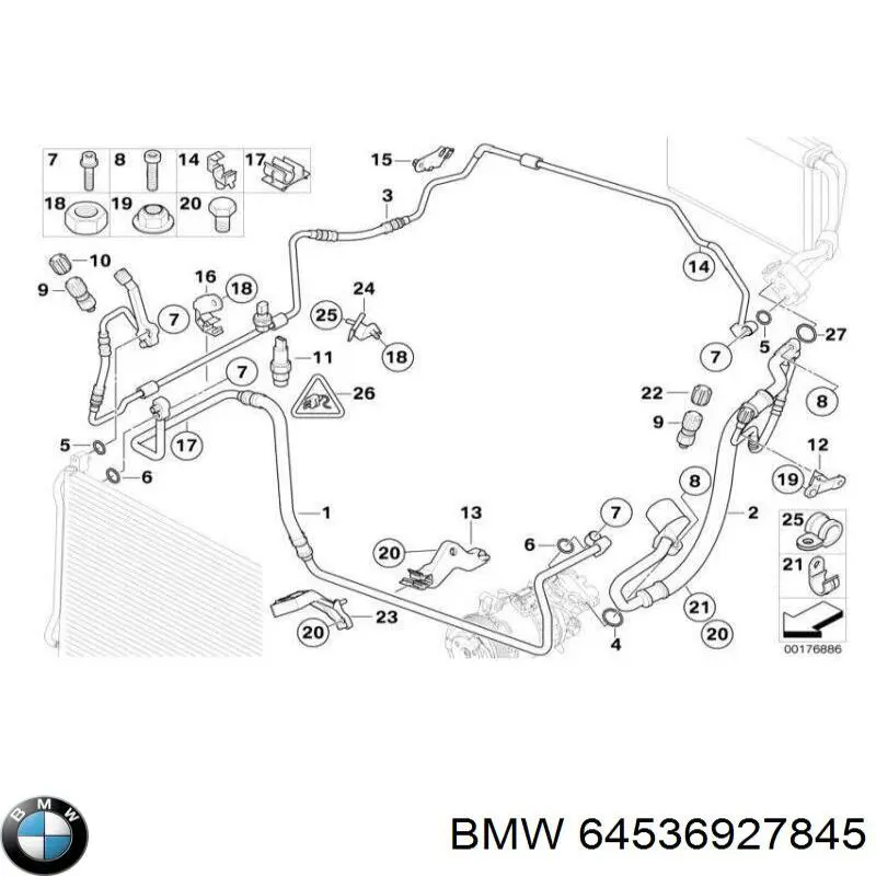 Шланг кондиционера, от компрессора к радиатору BMW 64509129060 цена, от 12.67 USD
