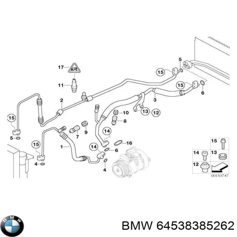 Шланг кондиционера, от компрессора к радиатору 64538385262 BMW