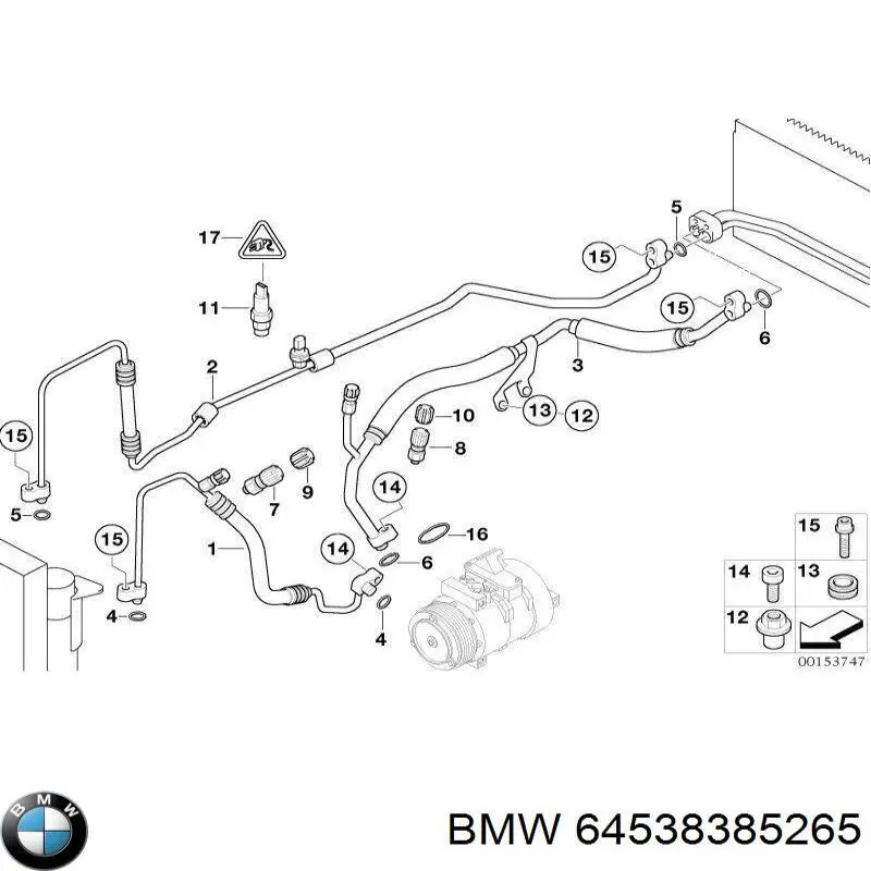 Шланг кондиционера, от компрессора к радиатору 64538385265 BMW