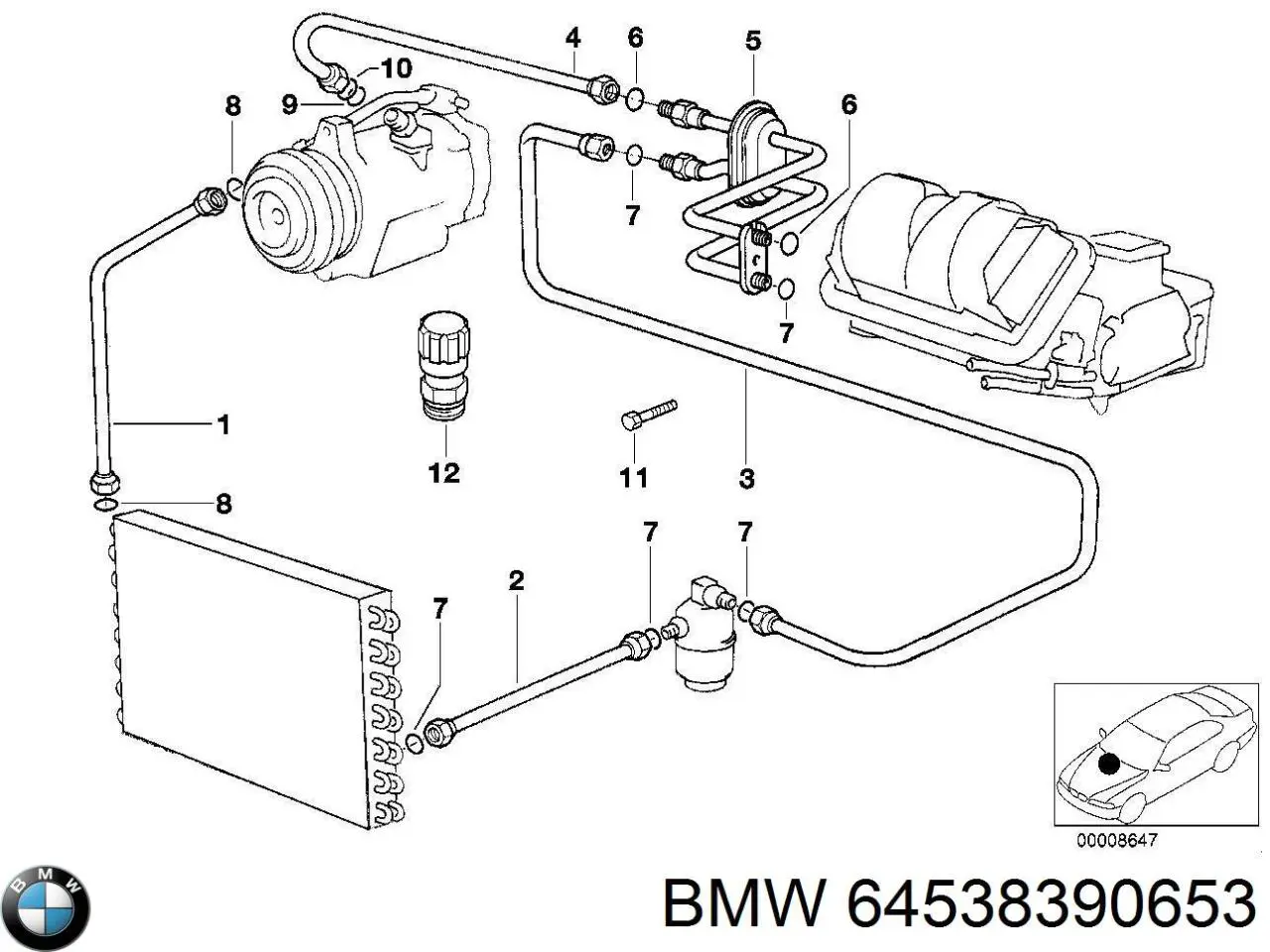 Шланг кондиціонера, від осушувача до випарника 64538390653 BMW