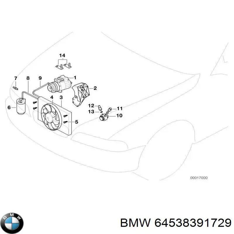 Шланг кондиционера, от компрессора к радиатору 64538391729 BMW