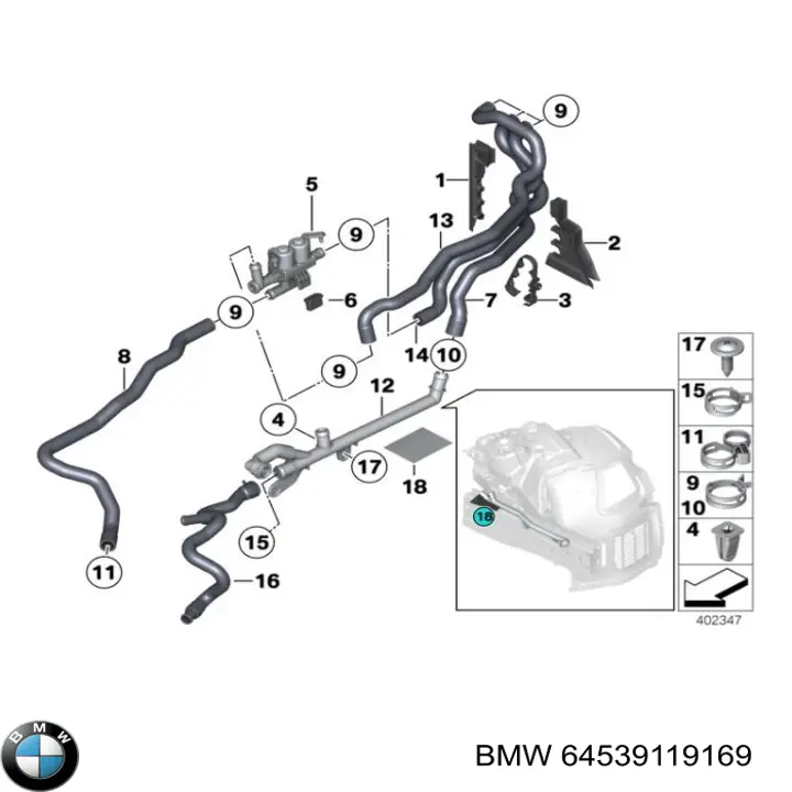 Патрубок системы охлаждения 64539119169 BMW