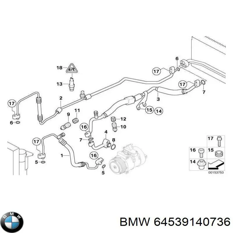 Шланг кондиционера, от компрессора к радиатору на BMW 7 (E65, E66, E67) купить.