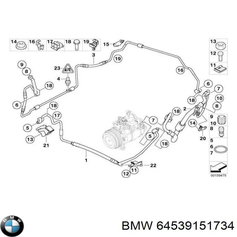 64539151734 BMW mangueira de aparelho de ar condicionado, desde o radiador até o vaporizador