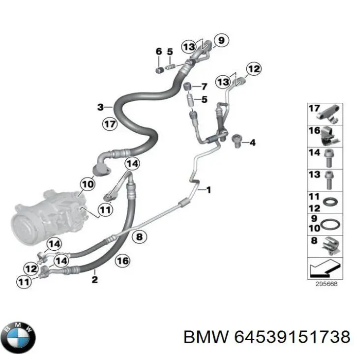 Шланг кондиционера, от радиатора к испарителю BMW 64539151738 цена, от 50.79 USD