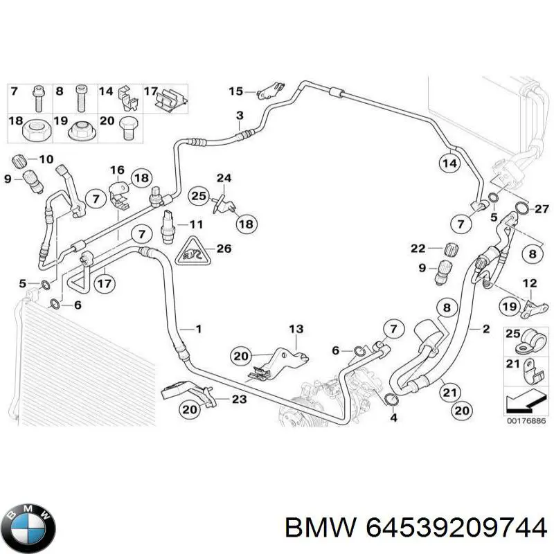 64539209744 BMW mangueira de aparelho de ar condicionado, desde o vaporizador até o compressor